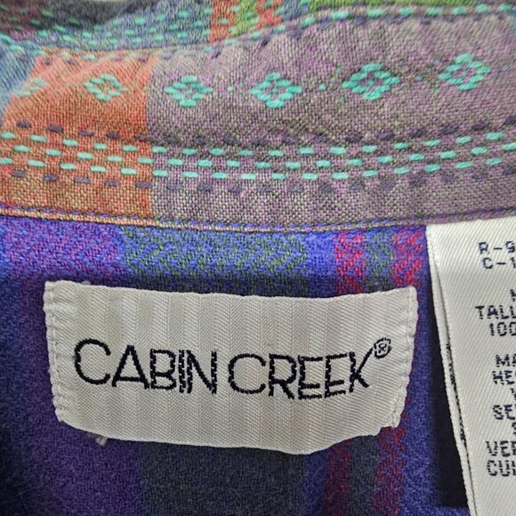 Vintage Cabin Creek Button Down Blouse Purple Green Plaid Preppy Boho 18W - Picture 9 of 12